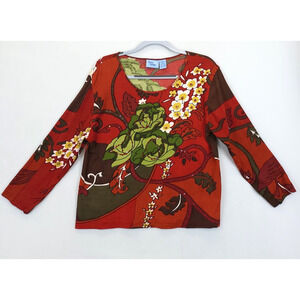 Jane Ashley Red Floral Blouse